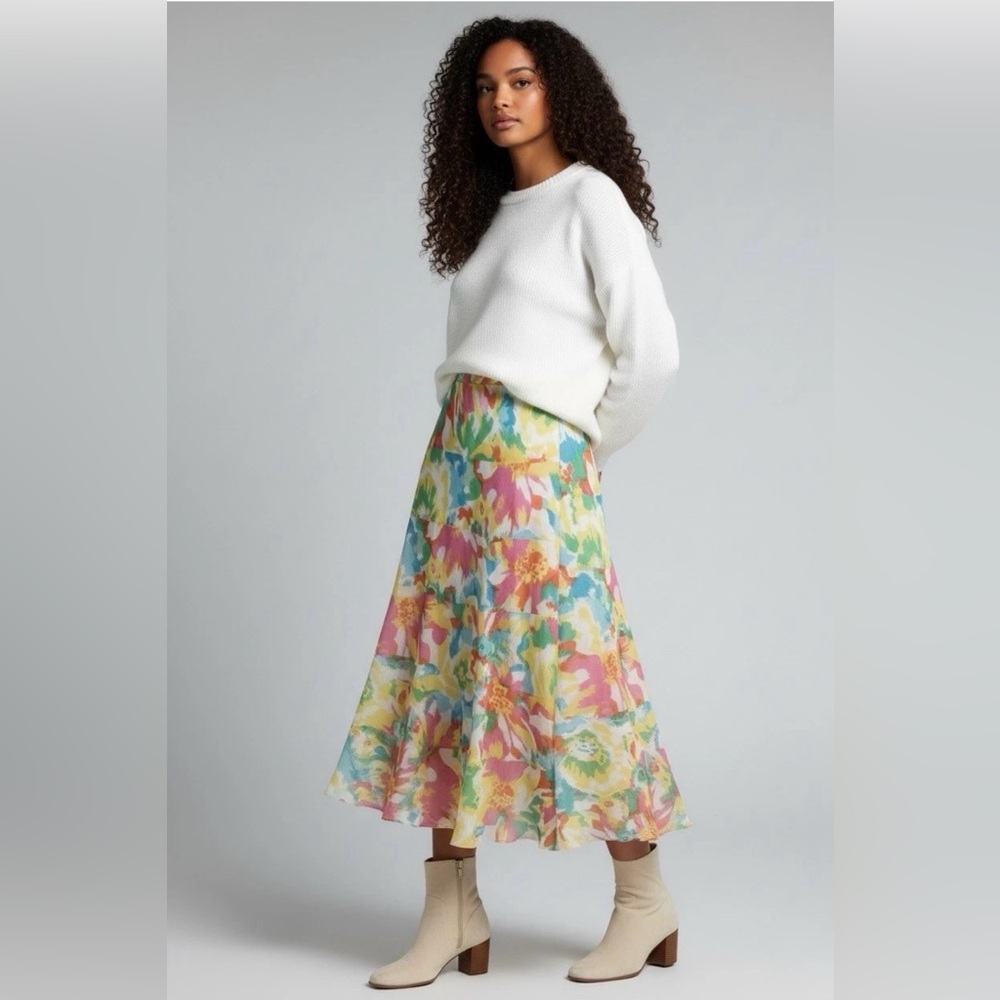 Y2k Skirt Bright Fairy Boho Art Demure Feminine‎ Tiered Flowey Floral Medium
